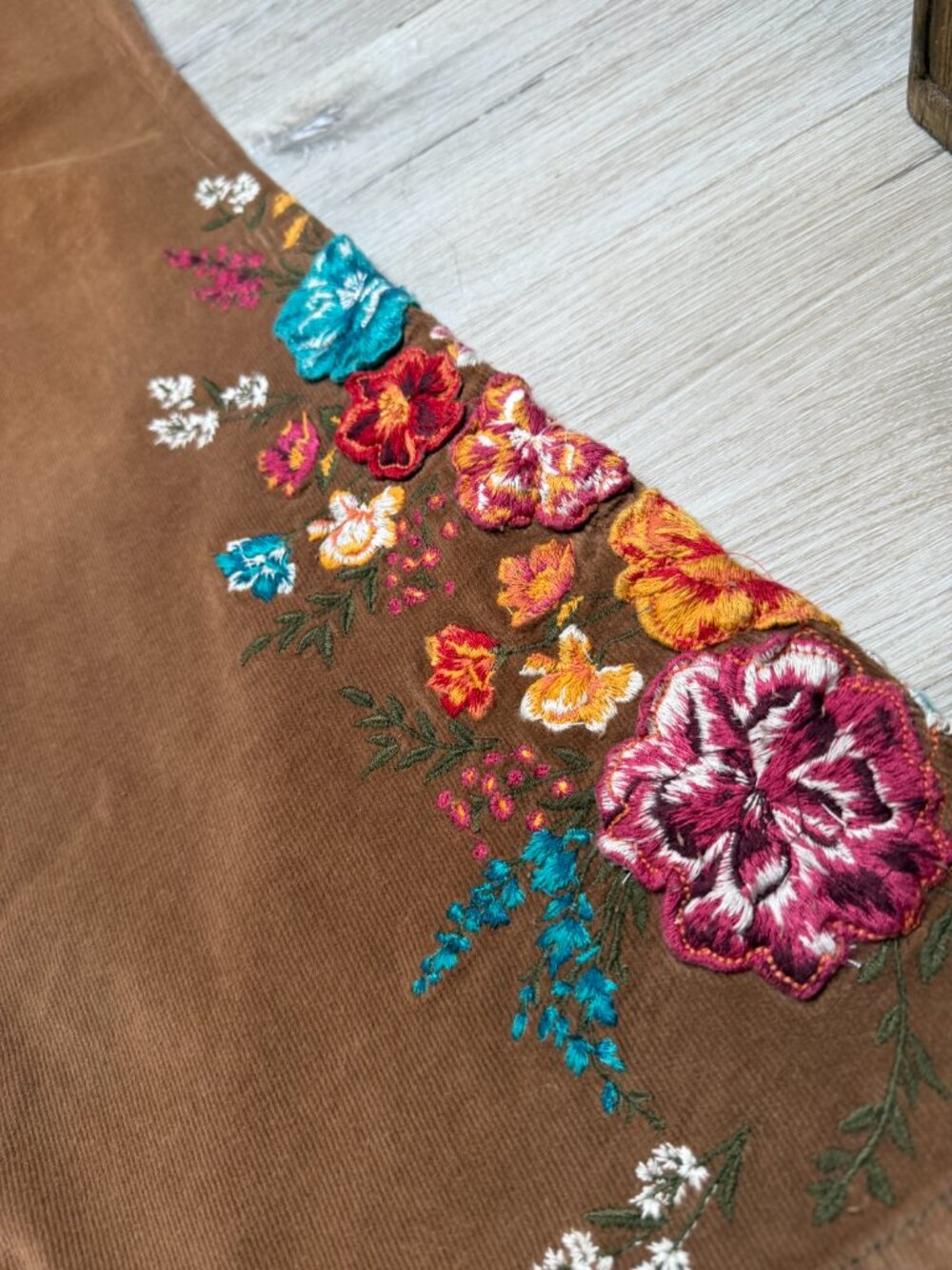 Driftwood x Free People Farrah Floral Embroidered Corduroy Flare Pants 28 - Picture 3 of 8
